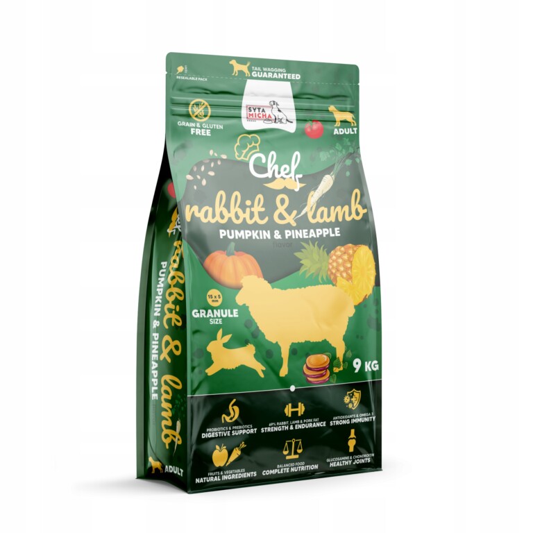 syta micha  chef. sucha karma dla psa królik i jagnięcina, dynia i ananas 9kg