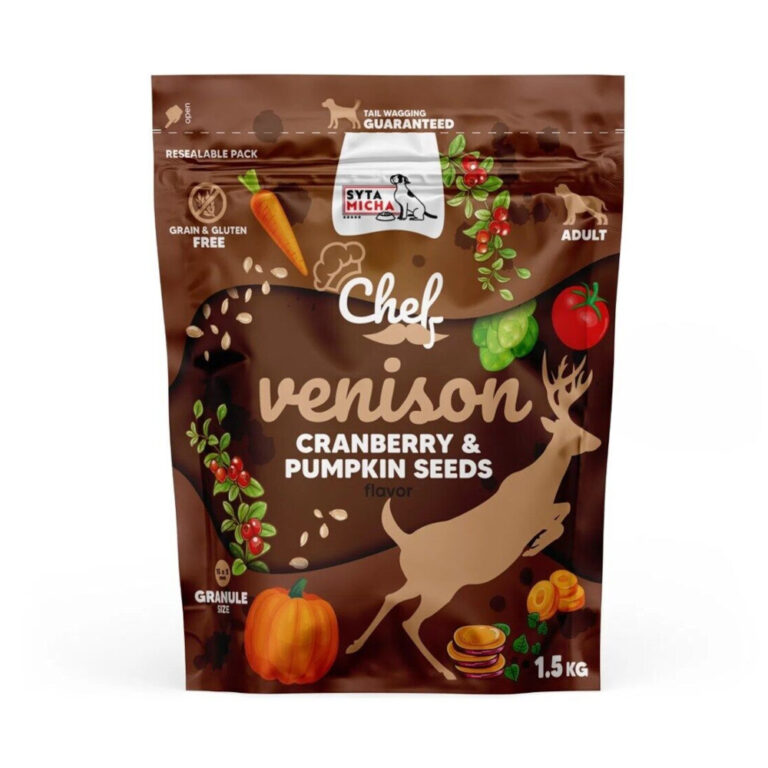 syta micha chef.  sucha karma dla psa dziczyzna, żurawina i pestki dyni 1.5kg