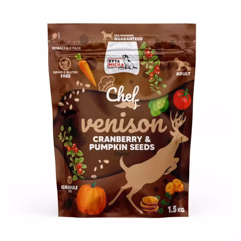 syta micha chef. sucha karma dla psa dziczyzna, żurawina i pestki dyni 1.5kg