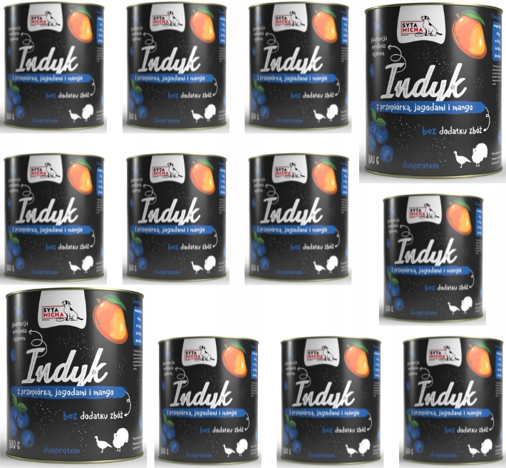 syta micha. karma mokra dla psa indyk z jagodami i mango 800g