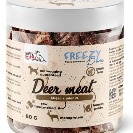 syta micha. 100% liofilizowane mięso z jelenia dla psa 80g freezy pure