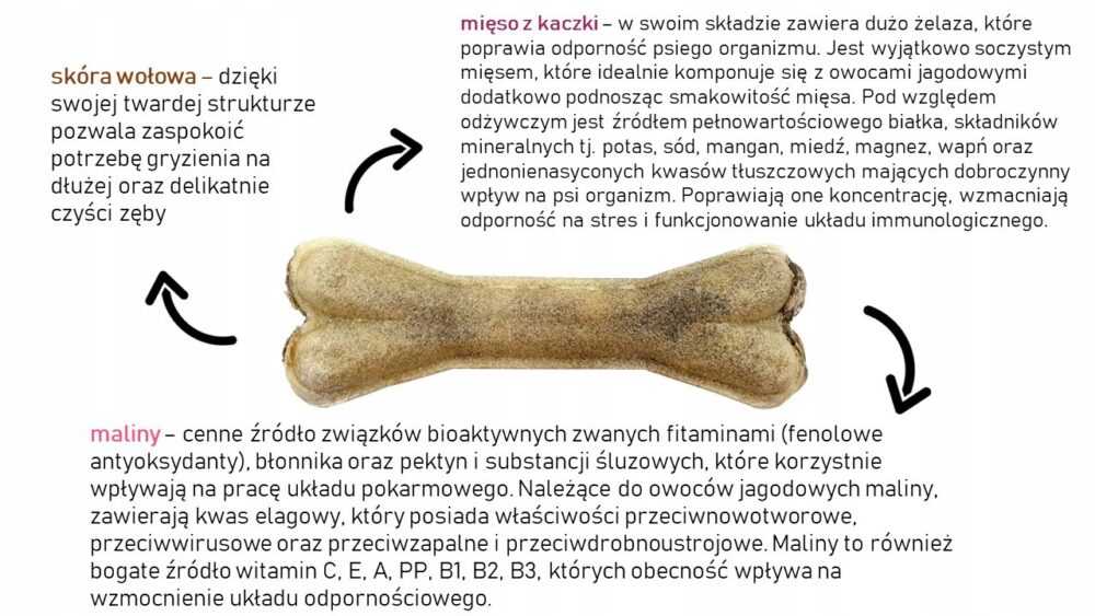 syta micha. kość do żucia dla psa z kaczką i malinami 22 cm maxxi
