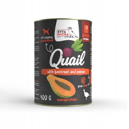 syta micha. karma mokra dla psa przepiórka z burakiem i papają 400g