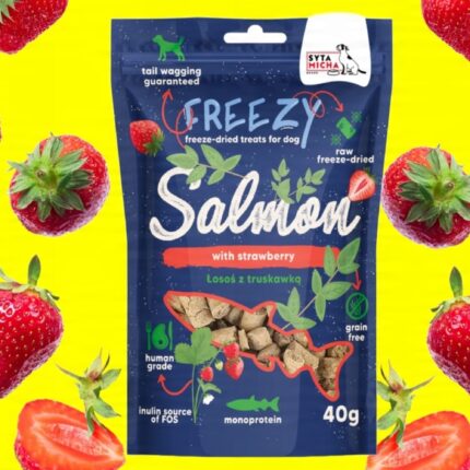 syta micha. liofilizowane przysmaki dla psa Łosoś z truskawką freezy 40g