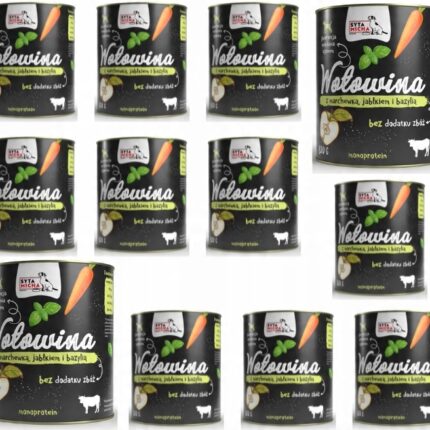 syta micha. karma mokra dla psa wołowina z marchewką, jabłkiem i bazylią 800g