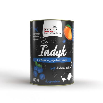 syta micha. karma mokra dla psa indyk z jagodami i mango 400g