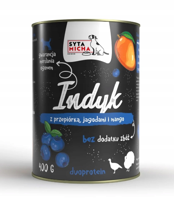 syta micha. karma mokra dla psa indyk z jagodami i mango 400g
