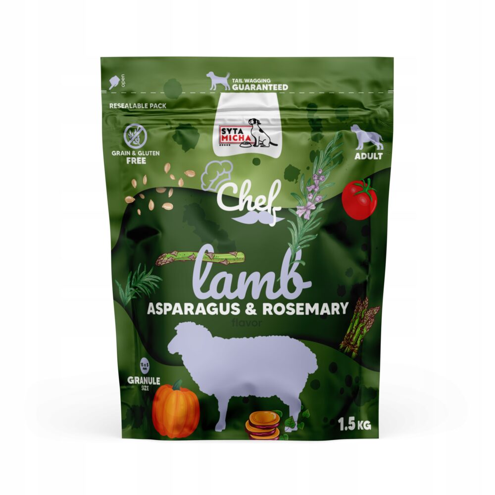syta micha chef. sucha karma dla psa jagnięcina, szparagi i rozmaryn 1.5kg