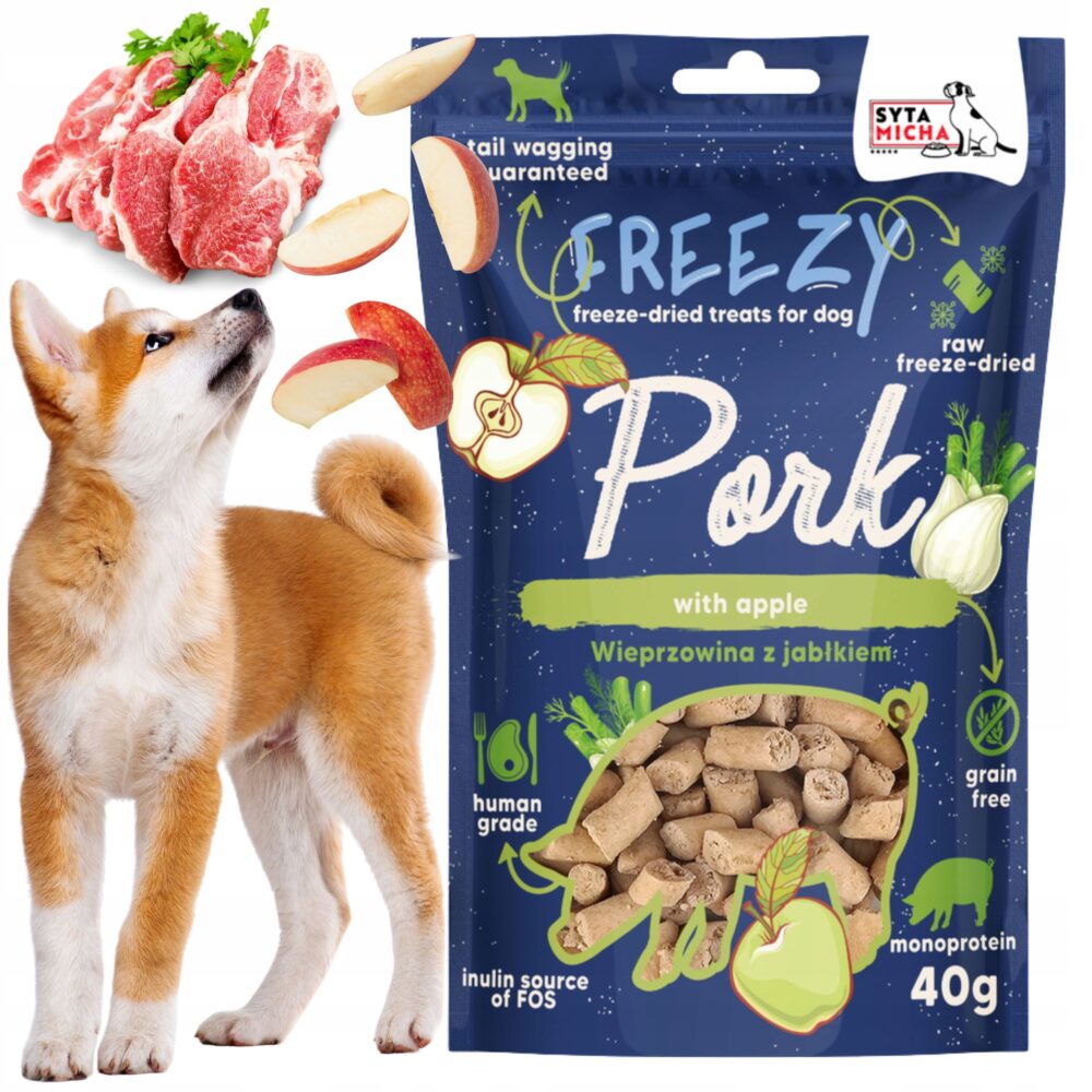 syta micha. liofilizowane przysmaki dla psa wieprzowina z jabłkiem freezy 40g
