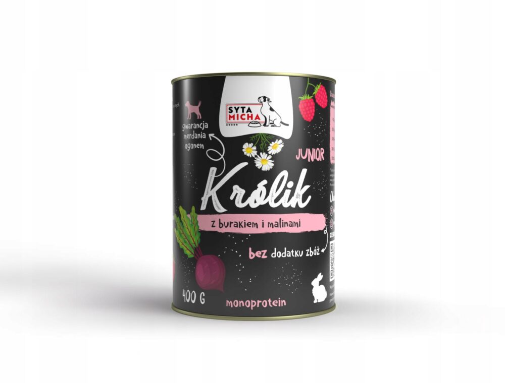 syta micha. karma mokra dla szczeniąt królik z burakiem i malinami 400g