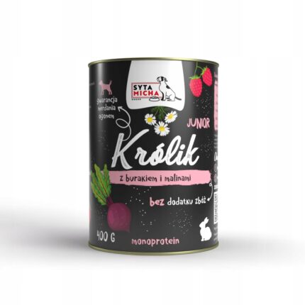 syta micha. karma mokra dla szczeniąt królik z burakiem i malinami 400g