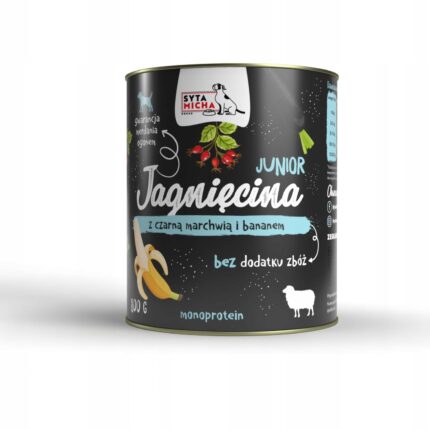syta micha.karma mokra dla szczeniąt jagnięcina z czarną marchwią i bananem 800g