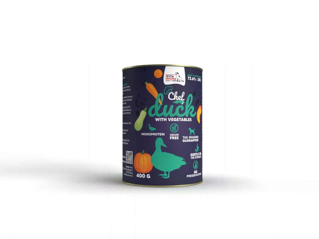 syta micha chef. mokra karma dla psa kaczka z warzywami 400g