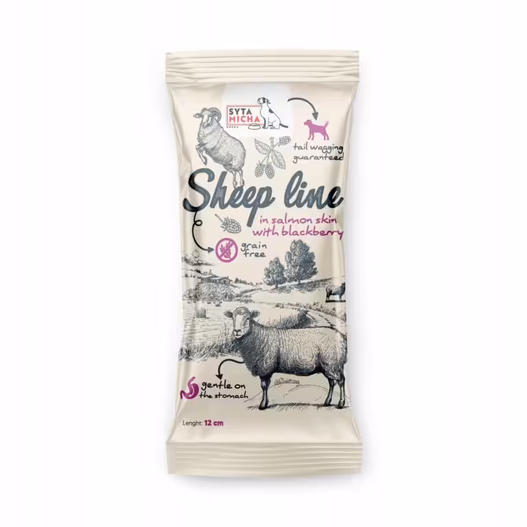 syta micha.  sheep line kość do żucia owca w skórze łososia z jeżyną 12cm