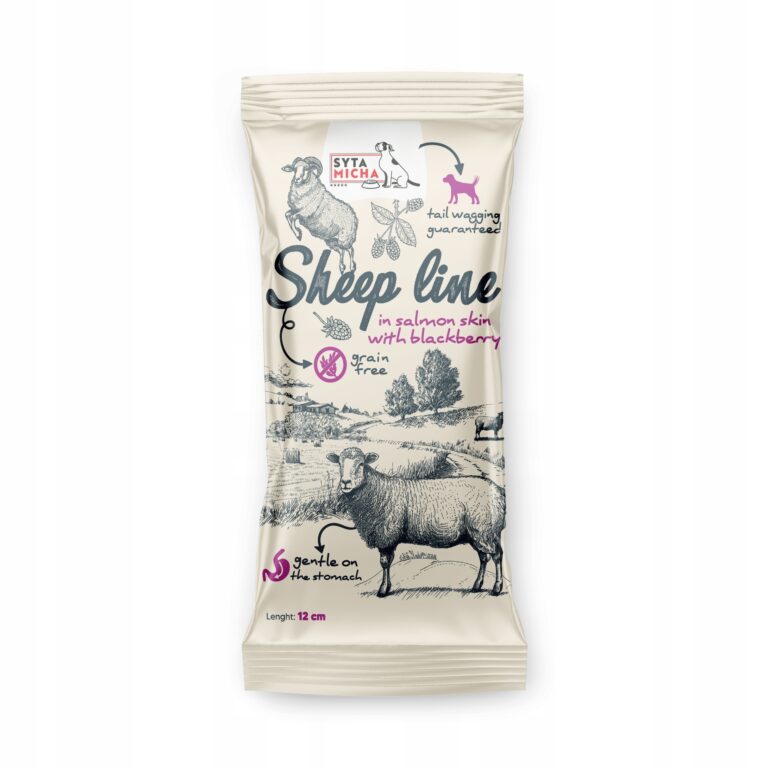 syta micha.  sheep line kość do żucia owca w skórze łososia z jeżyną 12cm