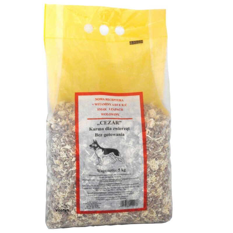 cezar makaron dla psa błyskawiczny  bez gotowania z mięsem wołowym 5kg