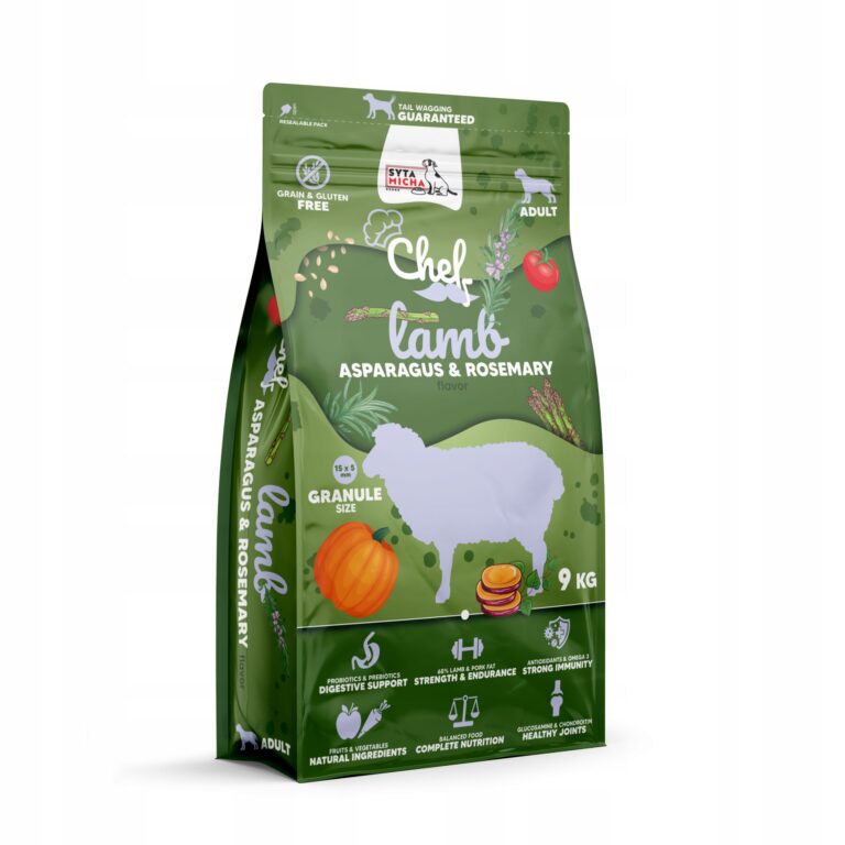 syta micha chef. sucha karma dla psa jagnięcina, szparagi i rozmaryn 9kg