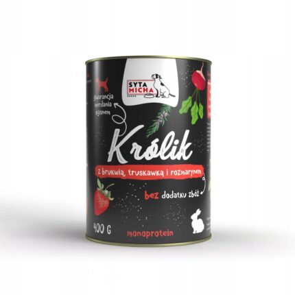 syta micha.  karma mokra dla psa królik z brukwią, truskawką i rozmarynem 400g