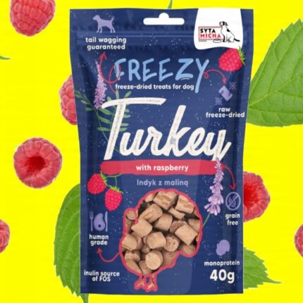syta micha. liofilizowane przysmaki dla psa indyk z malinami freezy 40g