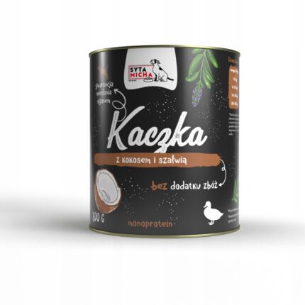 syta micha. karma mokra dla psa kaczka z kokosem i szałwią 800g
