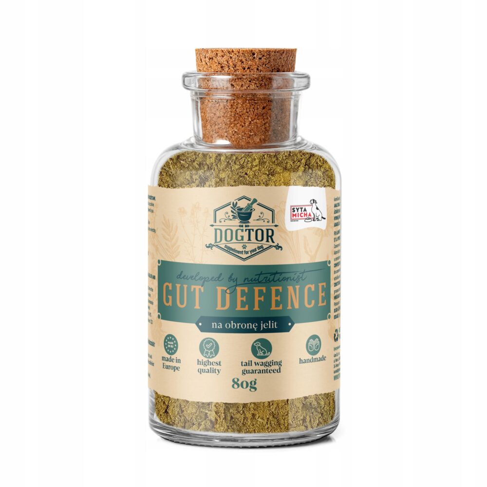 syta micha dogtor  suplement ziołowy na ochronę jelit dla psa 80g
