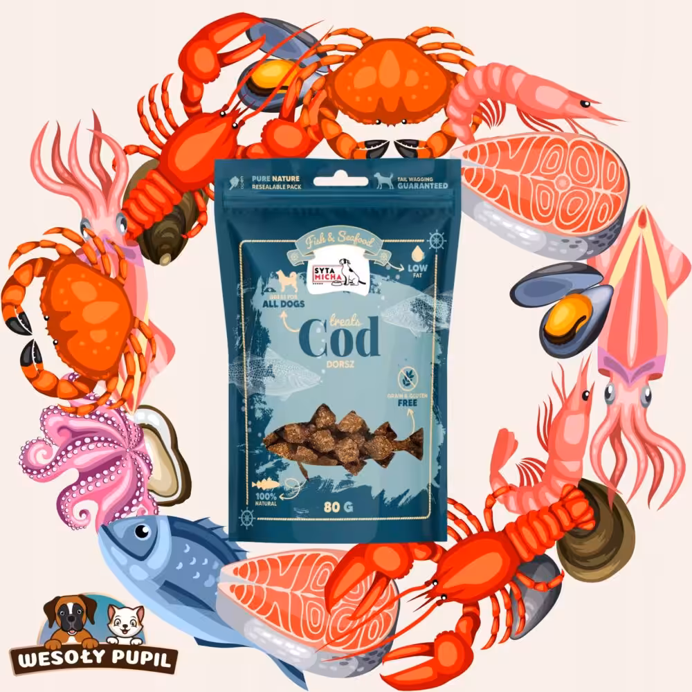 syta micha fish  seafood przysmaki z dorszem dla psa 80g