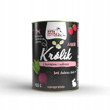 syta micha. karma mokra dla szczeniąt królik z burakiem i malinami 400g
