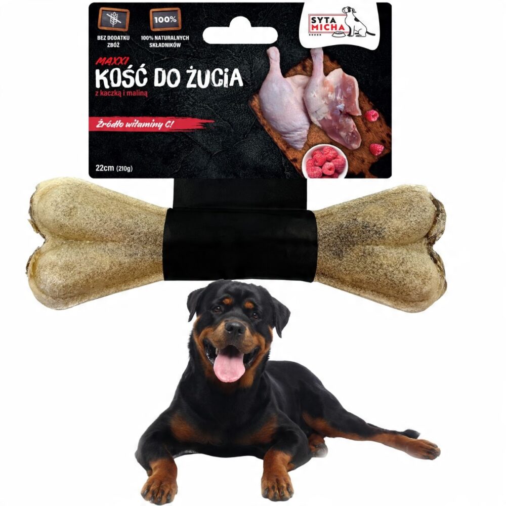 syta micha. kość do żucia dla psa z kaczką i malinami 22 cm maxxi