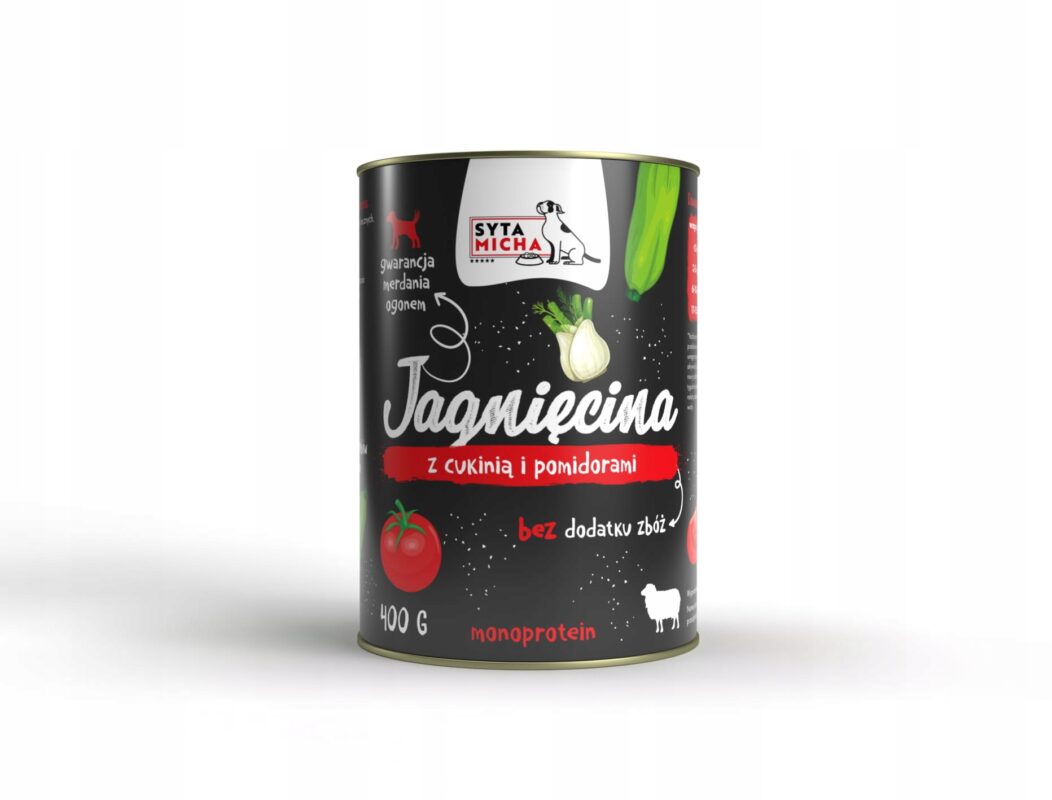 syta micha. karma mokra dla psa jagnięcina z cukinią i pomidorami 400g