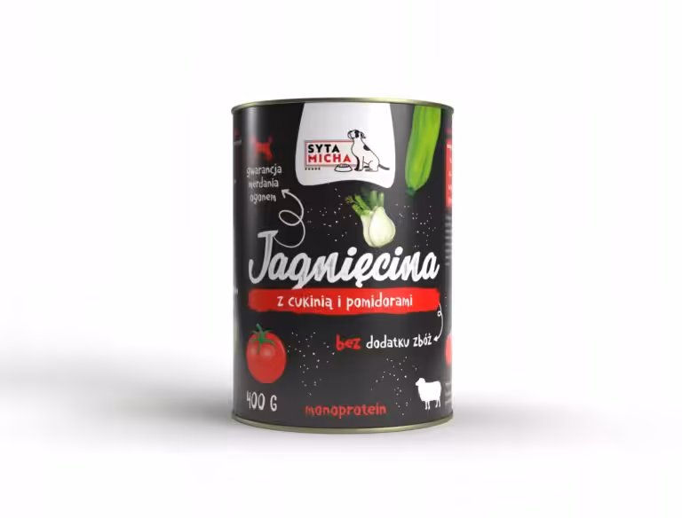 syta micha. karma mokra dla psa jagnięcina z cukinią i pomidorami 400g