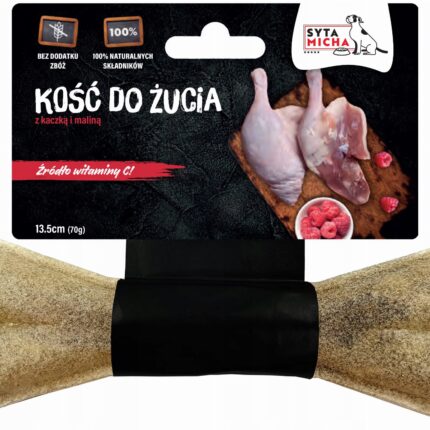 syta micha. kość do żucia dla psa z kaczką i malinami 13,5 cm