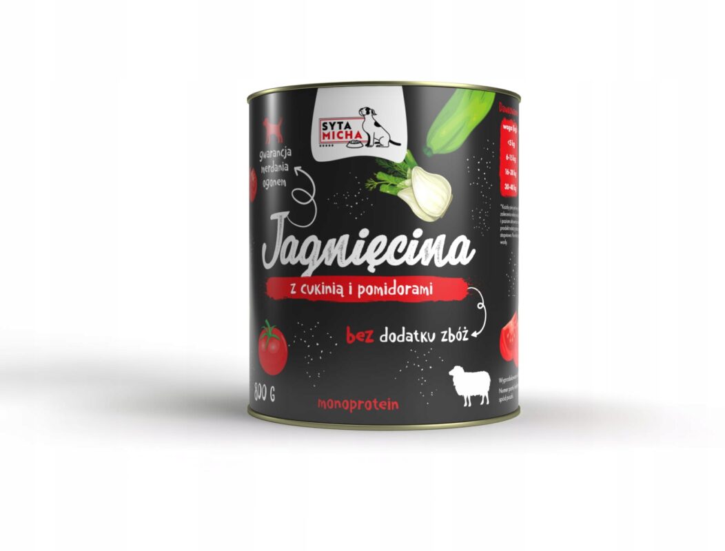 syta micha. karma mokra dla psa jagnięcina z cukinią i pomidorami 800g
