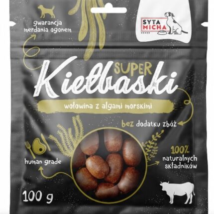 syta micha. super kiełbaski dla psa z wołowiną i algami morskimi 100g