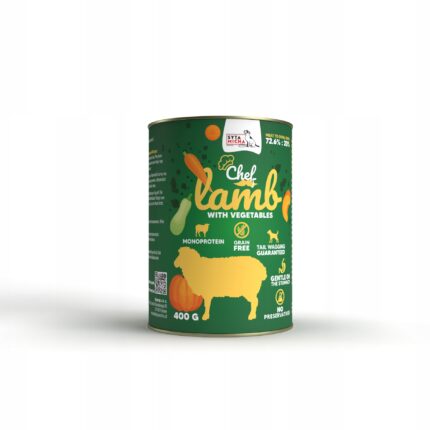 syta micha chef. mokra karma dla psa jagnięcina z warzywami 400g