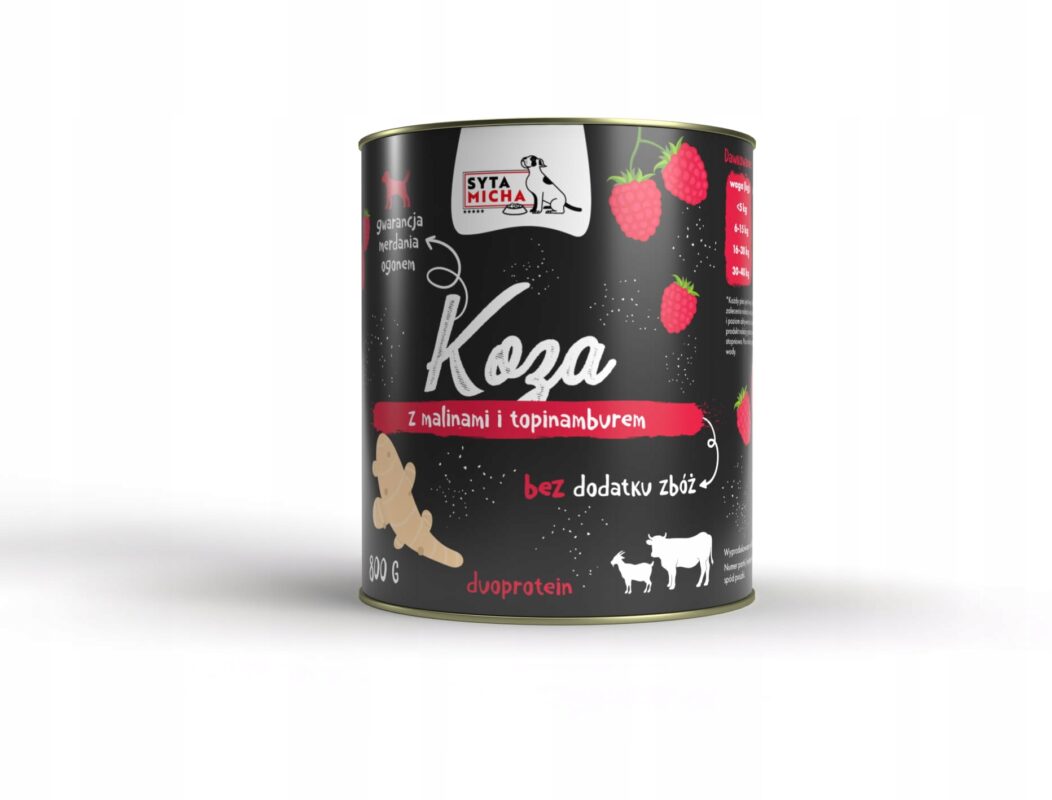 syta micha. karma mokra dla psa koza z malinami i topinamburem 800g