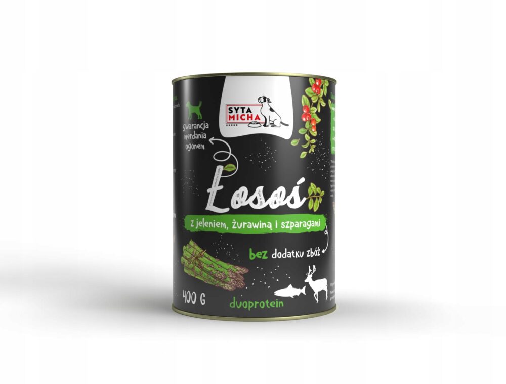 syta micha. mokra karma dla psa jeleń z żurawiną i szparagami 400g
