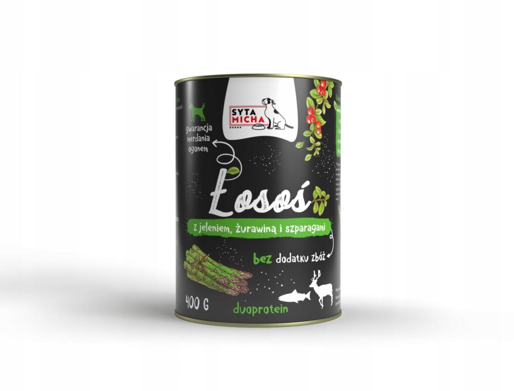 syta micha. mokra karma dla psa jeleń z żurawiną i szparagami 400g