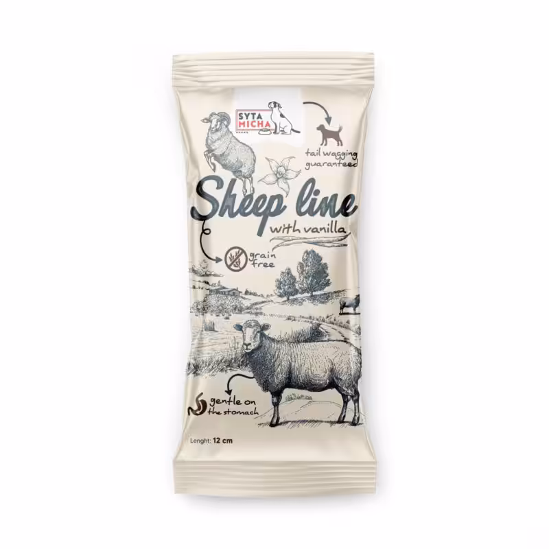 syta micha. sheep line kość do żucia dla szczeniąt owca z wanilią 12cm