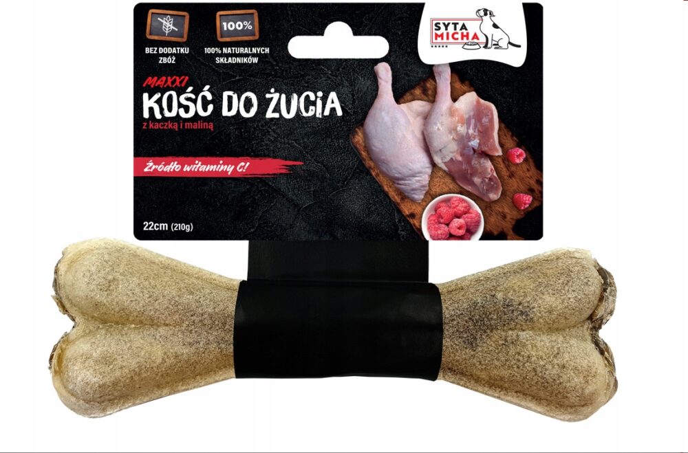 syta micha. kość do żucia dla psa z kaczką i malinami 22 cm maxxi