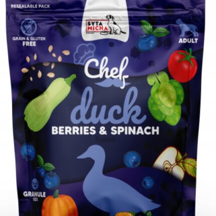 syta micha chef. sucha karma dla psa kaczka, jagody i szpinak 1.5kg