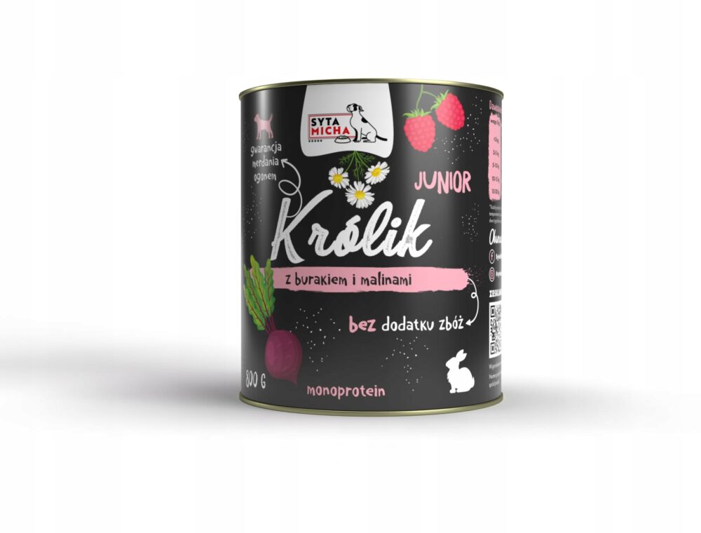 syta micha. karma mokra dla szczeniąt królik z burakiem i malinami 800g