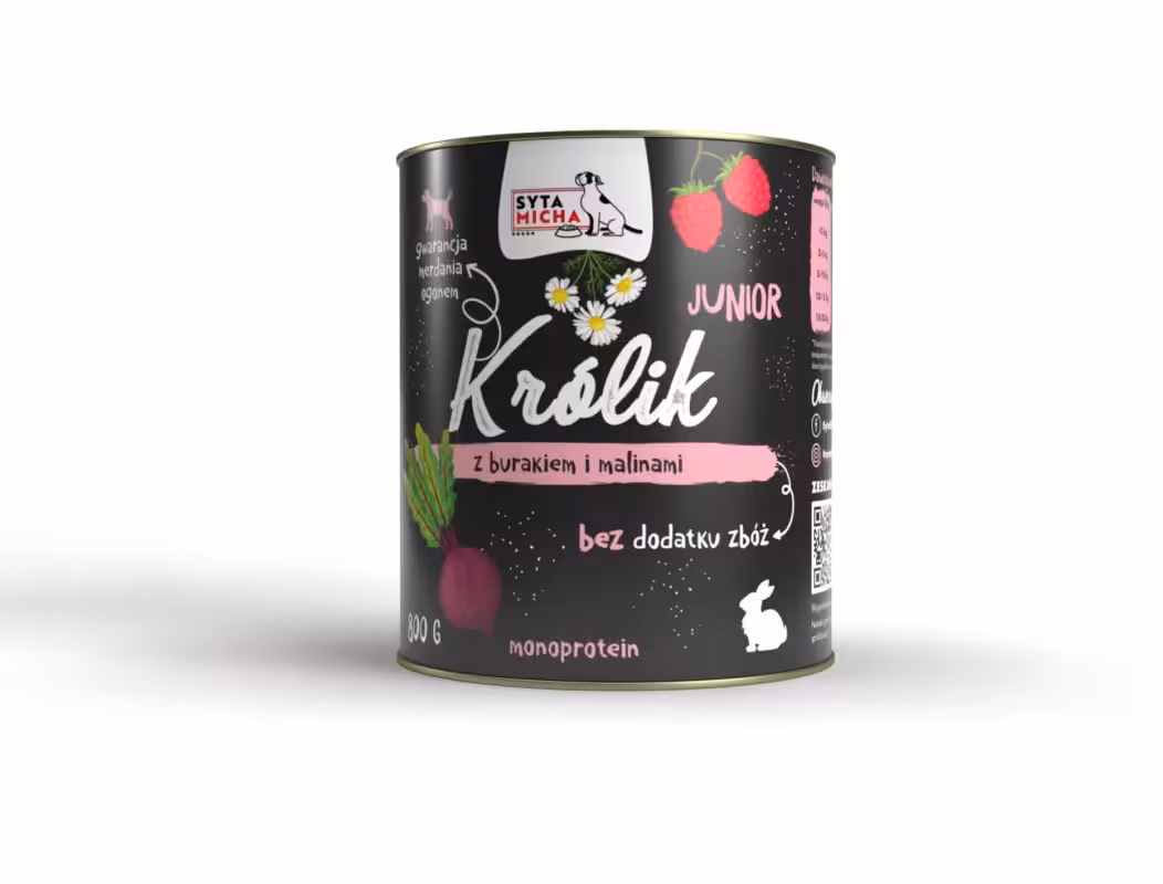 syta micha. karma mokra dla szczeniąt królik z burakiem i malinami 800g
