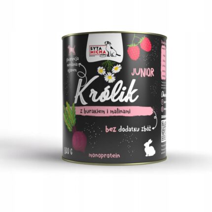 syta micha. karma mokra dla szczeniąt królik z burakiem i malinami 800g