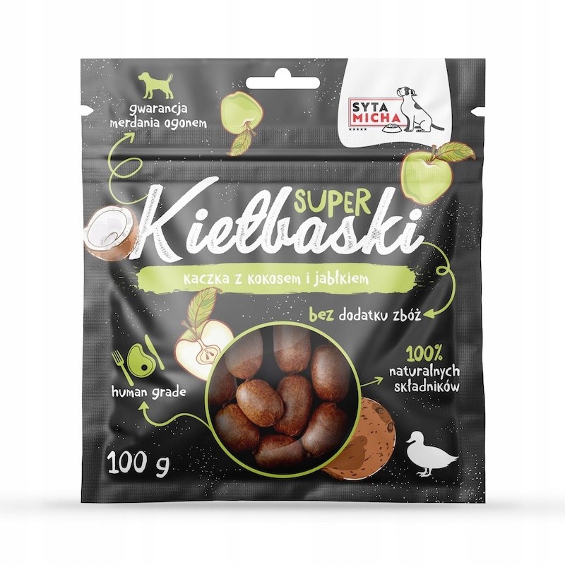 przysmak dla psa syta micha kiełbaski kaczka z kokosem i jabłkiem 100 g