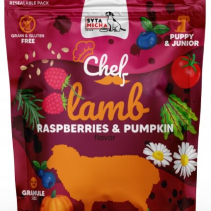 syta micha chef. sucha karma dla szczeniąt jagnięcina, malina i dynia 1.5kg