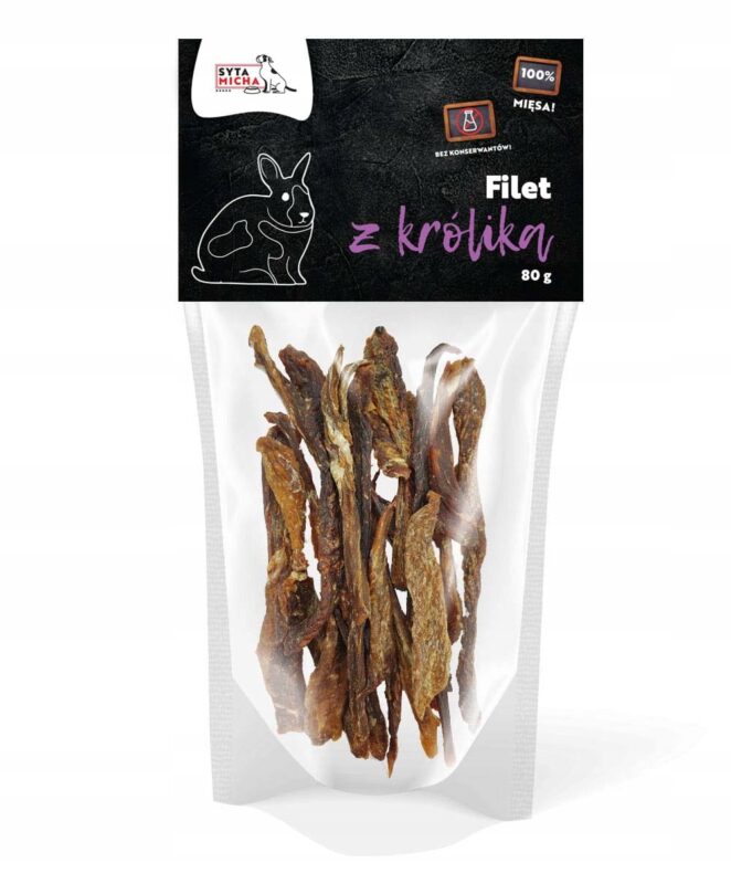 syta micha. suszone filety z królika dla psa 80g