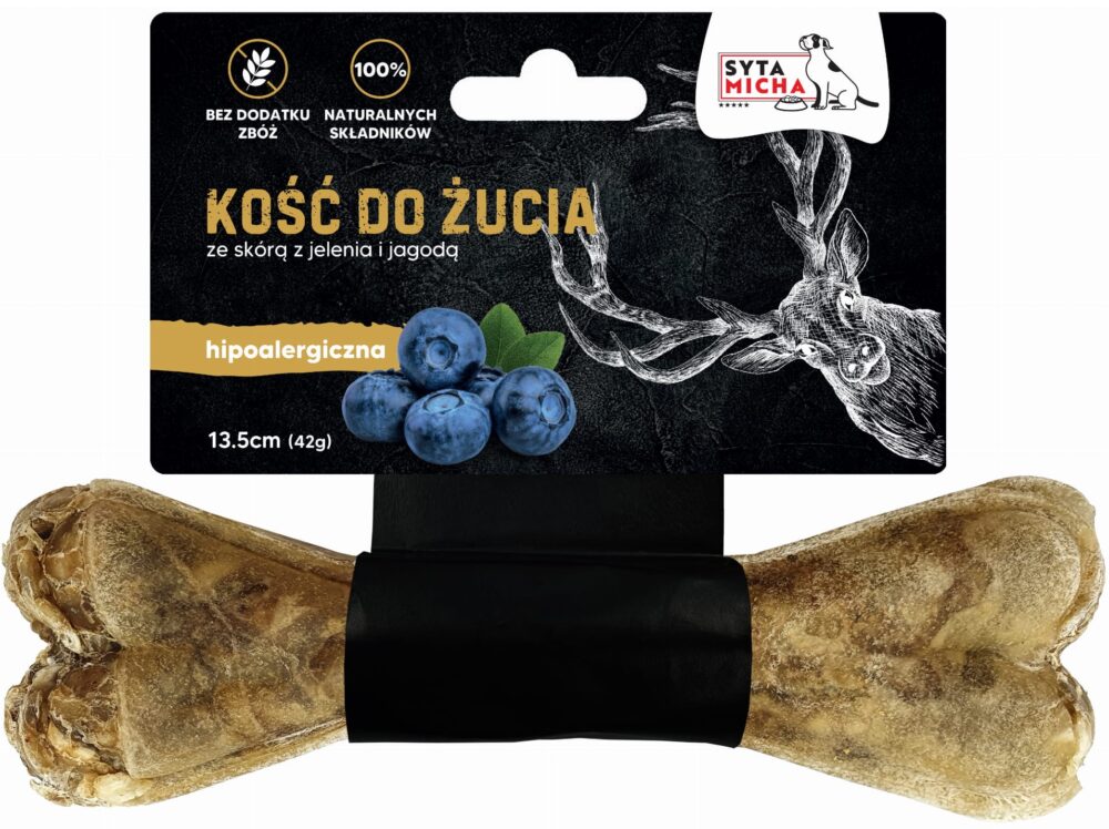syta micha. kość do żucia dla psa hipoalergiczna jeleń z jagodami 13,5cm
