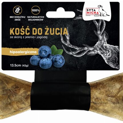 syta micha. kość do żucia dla psa hipoalergiczna jeleń z jagodami 13,5cm