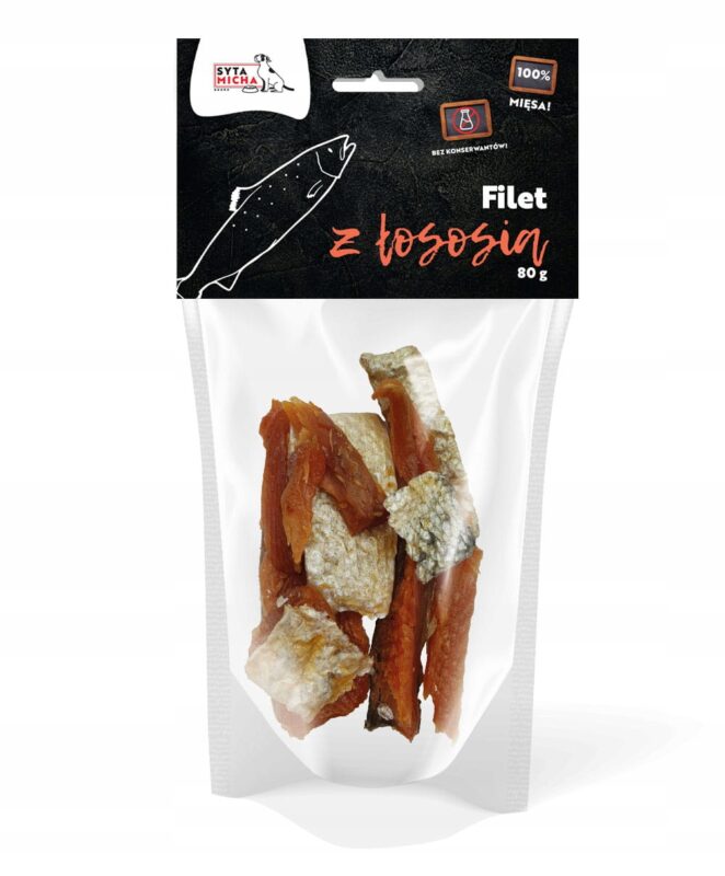 syta micha. suszone filety z łososia dla psa 80g