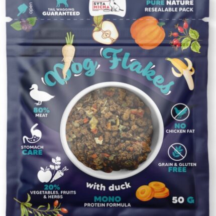 syta micha. dog flakes suszona karma dla psa kaczka 50g